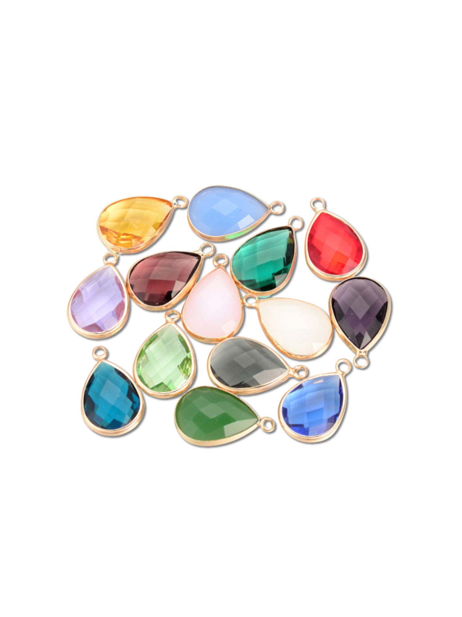 Gold Framed Large Teardrop Glass Charm | Assorted