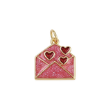 Gold Glitter Heart Mail Charm