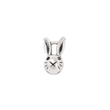 Silver bunny-shaped charm on a white background