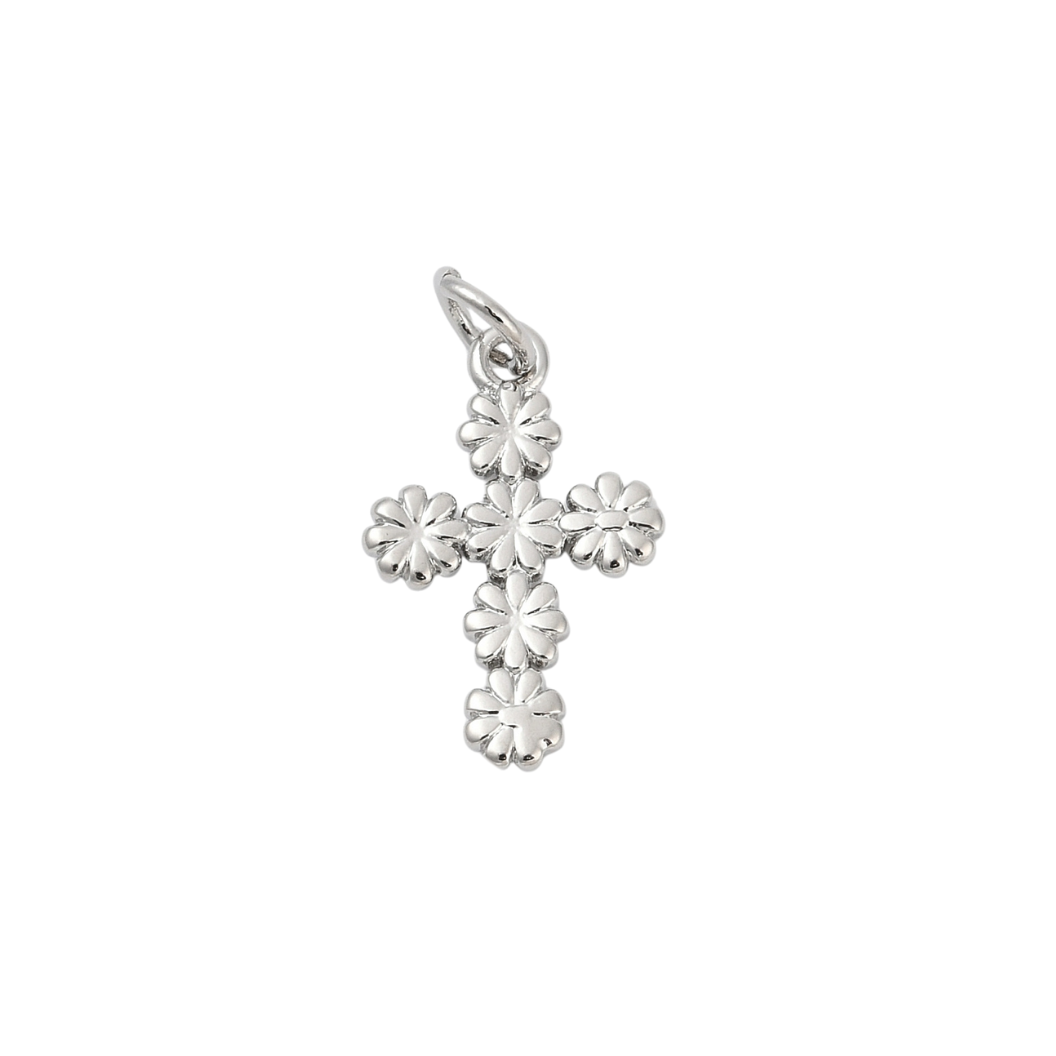 Front View of the Silver Daisy Cross Charm