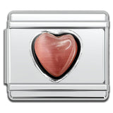 Italian Bracelet Charm - Semiprecious Stone Pink Cat's Eye Heart