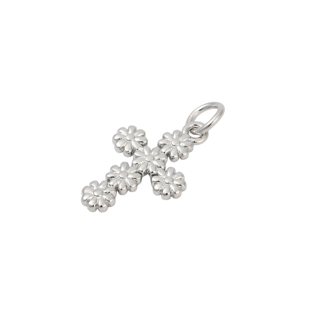 Side View of the Silver Daisy Cross Charm