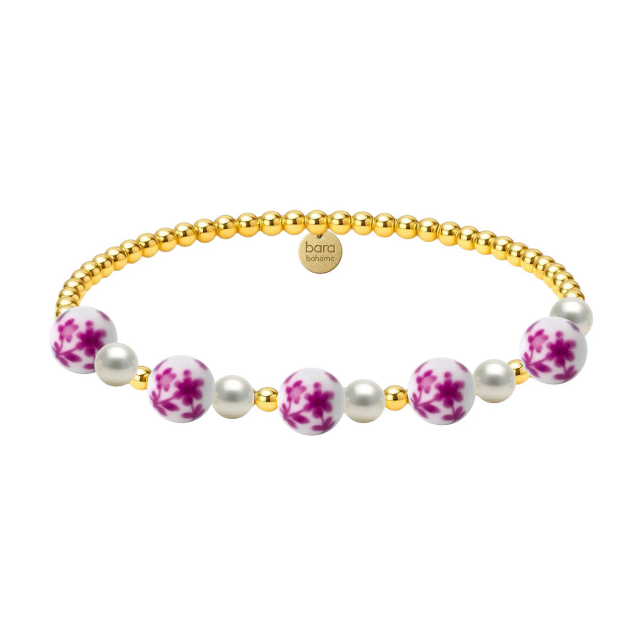PEONY | GOLD FILLED BEADED BRACELET WITH PORCELAIN
