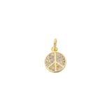 Front View of the Gold Peace Sign with Cubic Zirconia Charm