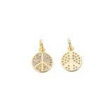 Front & Back View of the Gold Peace Sign with Cubic Zirconia Charm
