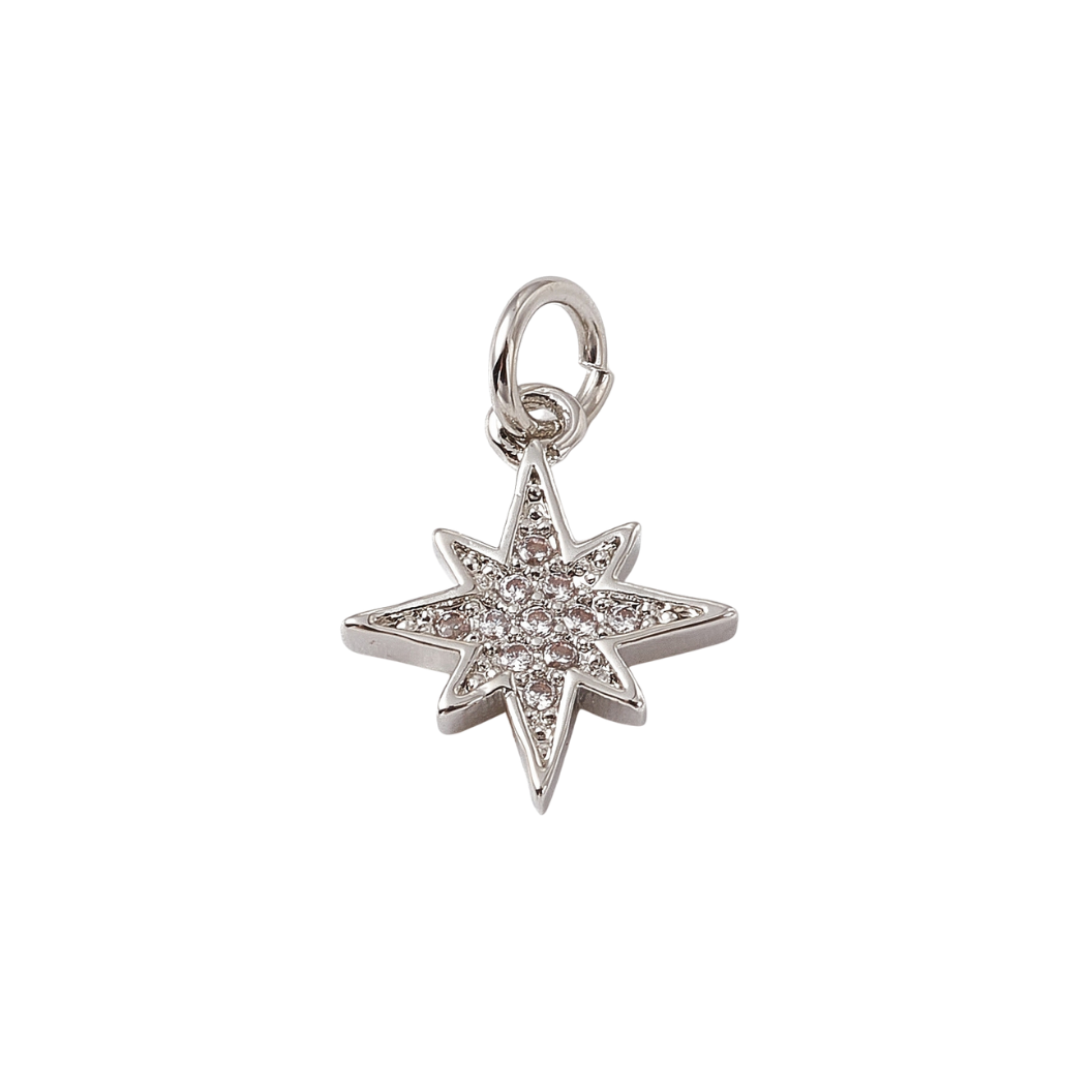 Front view of the Silver Cubic Zirconia Starburst Star Charm