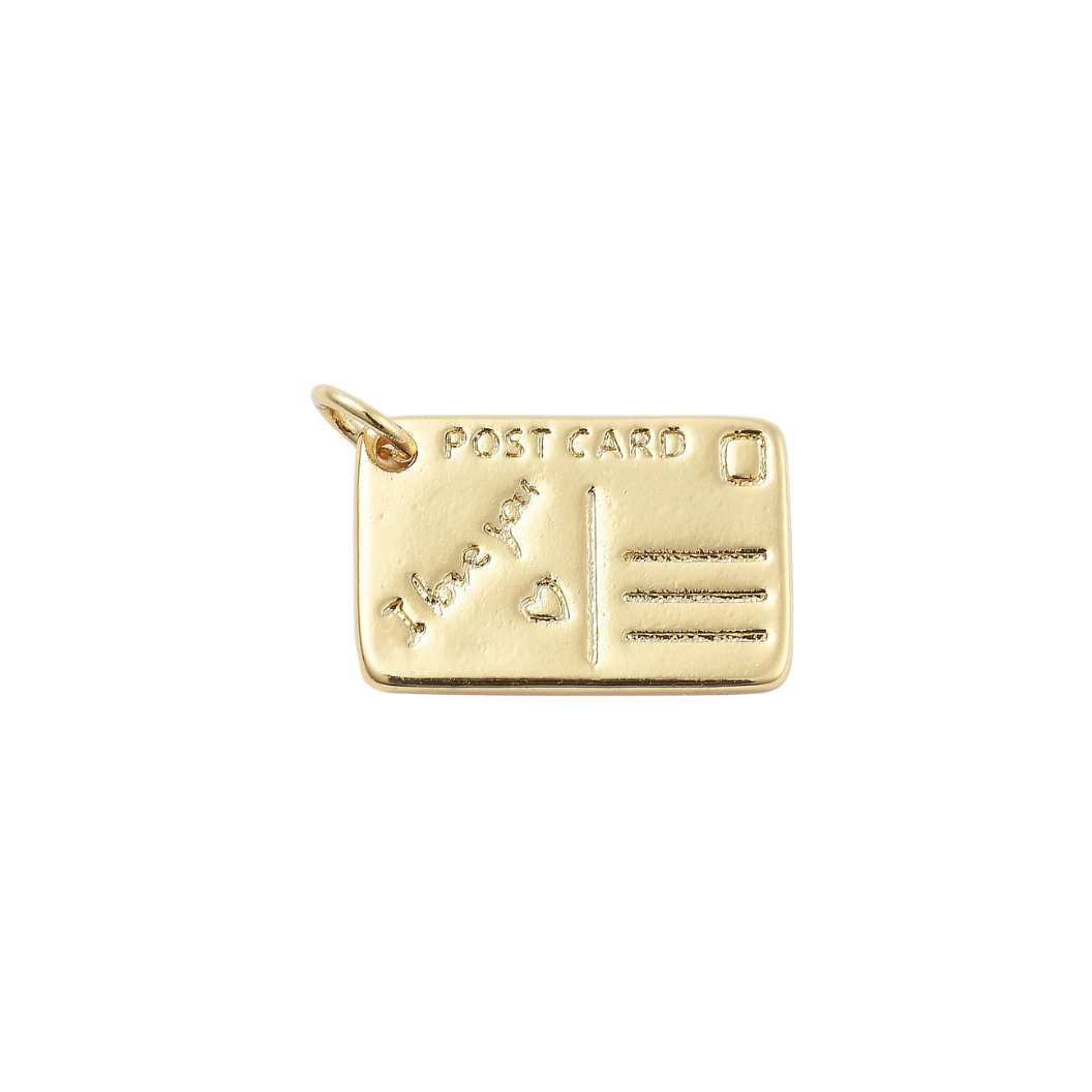 Front view of the Gold Post Card Charm