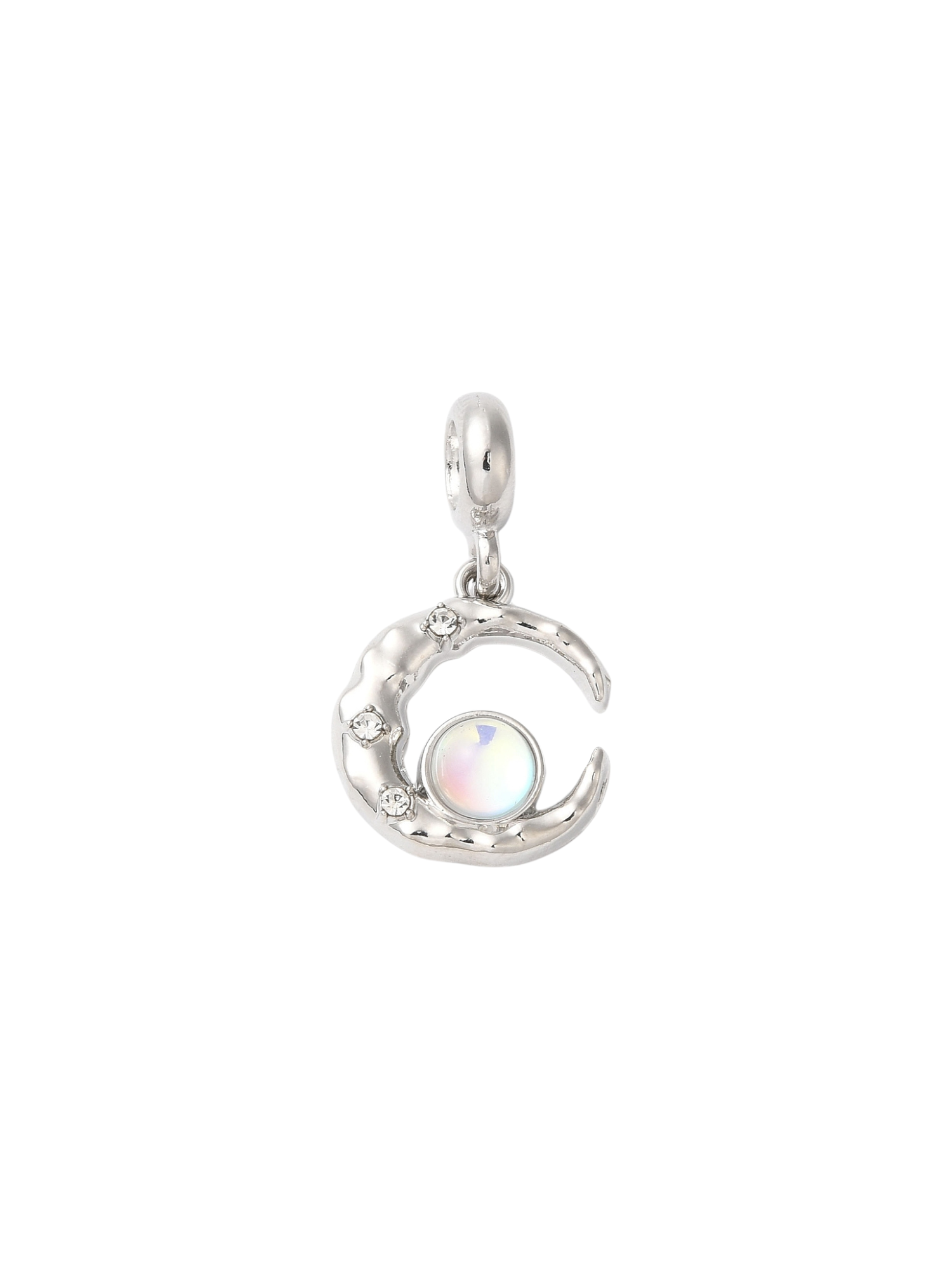 Silver Iridescent Bubble Moon Charm - front view 