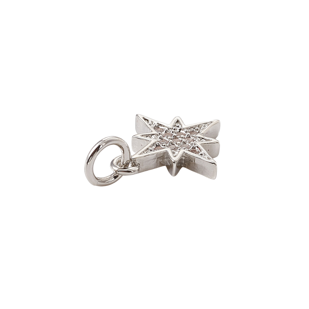 Side view of the Silver Cubic Zirconia Starburst Star Charm