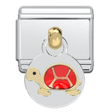 Italian Bracelet Dangle Charm - Turtle (Red/Gold)