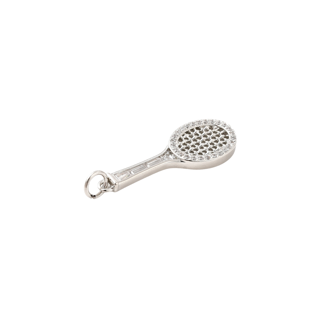 Side view of the Silver Tennis Racket w/ Cubic Zirconia Charm