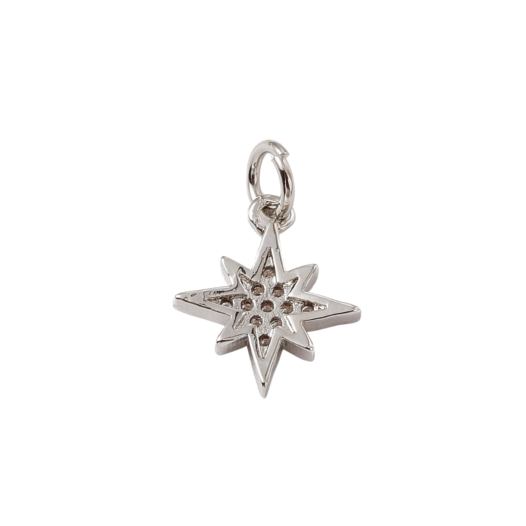 Back view of the Silver Cubic Zirconia Starburst Star Charm