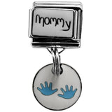 Italian Bracelet Dangle Charm - Blue Handprint Mommy Dangle