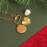 18K Gold Pearl Sunburst Charm Holder Necklace Gift Set