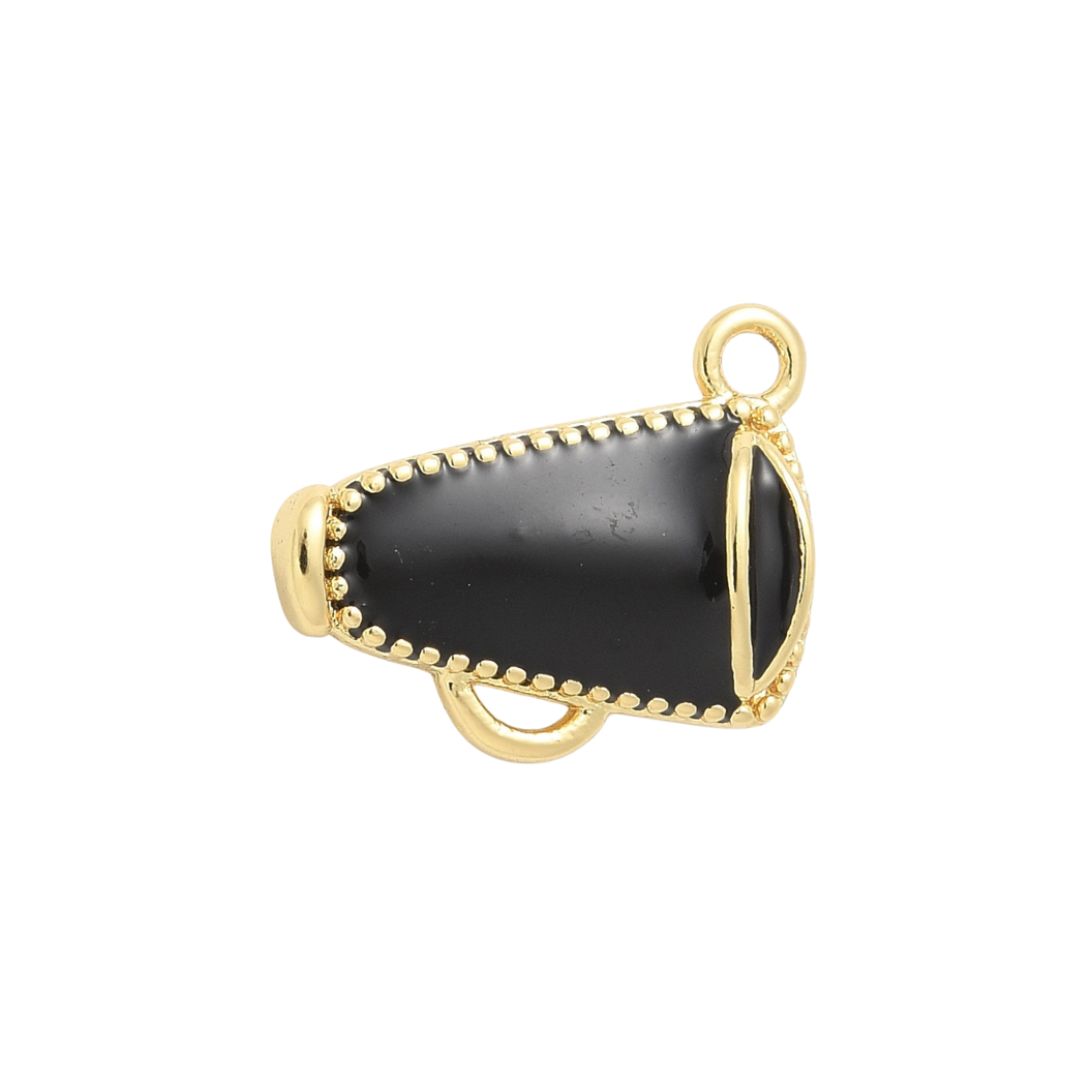 Front View of the Gold Black Cheer Megaphone Charm