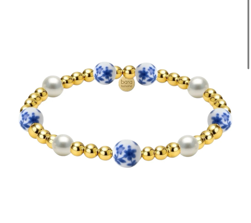 CHERRY BLOSSOM | GOLD FILLED BEADED BRACELET WITH PORCELAIN