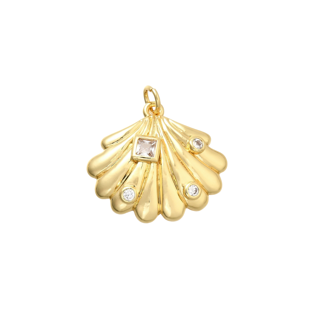 Transparent Gold Lyra Shell with Cubic Zirconia Charm