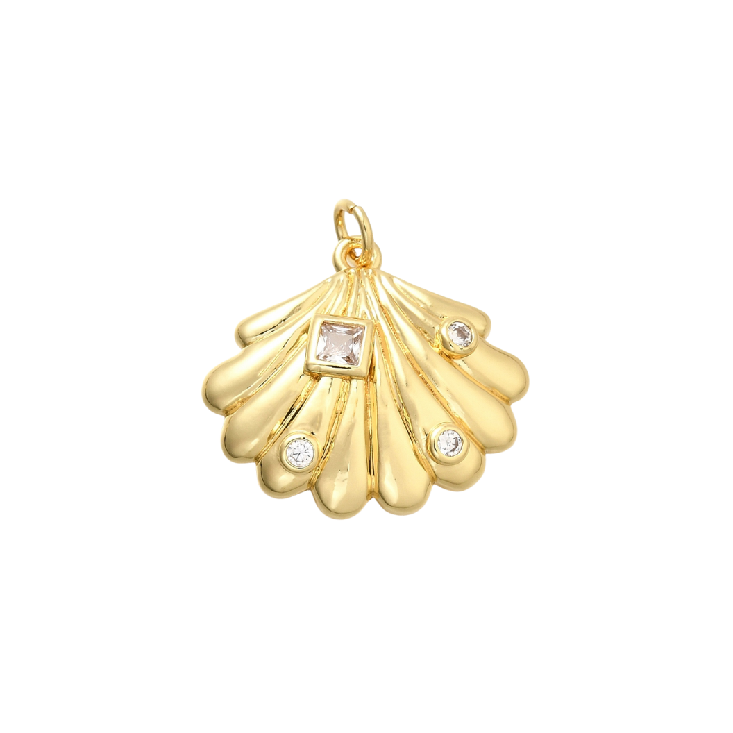 Transparent Gold Lyra Shell with Cubic Zirconia Charm