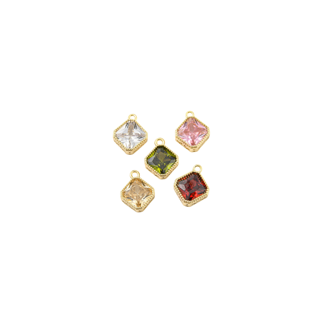 Front View of the Gold Square Vintage Colored Glass Charm | Assorted