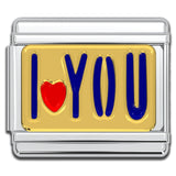 Italian Charm Bracelet Charms - I Love You Raised Gold Links