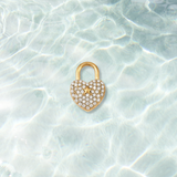 Gold Stellar Cubic Zirconia Heart Lock Charm | Waterproof Stainless Steel