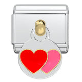 Italian Bracelet Dangle Charm - Red & Pink Hearts