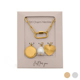 18K Gold Pearl Sunburst Charm Holder Necklace Gift Set