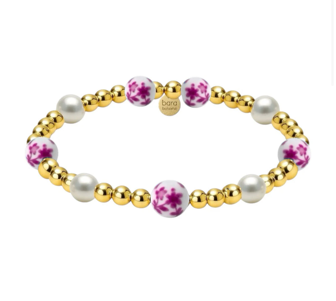 CHERRY BLOSSOM | GOLD FILLED BEADED BRACELET WITH PORCELAIN
