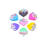 Front view of seven Iced Heart With Sprinkles Lanyard Charms in assorted colors
