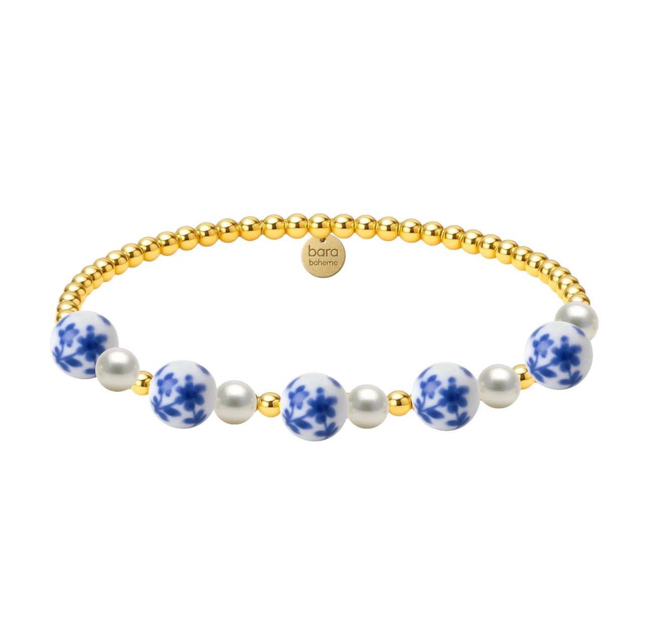 PEONY | GOLD FILLED BEADED BRACELET WITH PORCELAIN