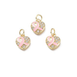 Gold Breast Cancer Ribbon Heart Charm