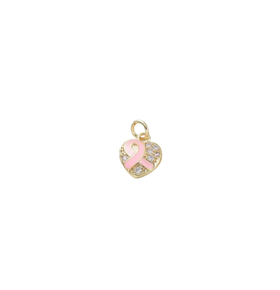 Gold Breast Cancer Ribbon Heart Charm