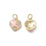 Gold Breast Cancer Ribbon Heart Charm