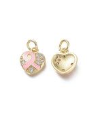 Gold Breast Cancer Ribbon Heart Charm