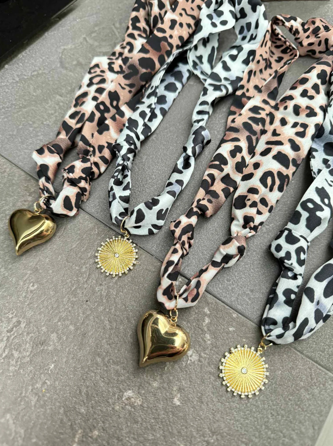 Leopard Scarf Necklace - Grey
