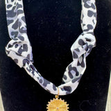 Leopard Scarf Necklace - Grey