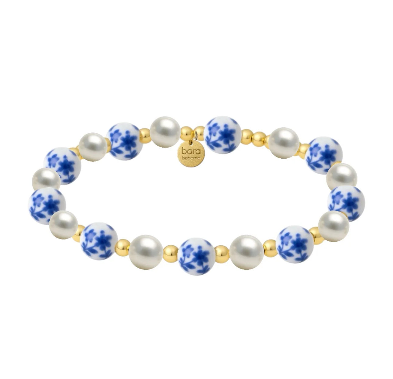 BLUE ROSE | GOLD FILLED BEADED BRACELET WITH PORCELAIN