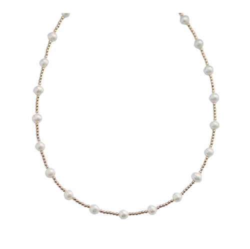 "BARA" 14K GOLD FILLED & PEARL BEADED CHOKER/NECKLACE