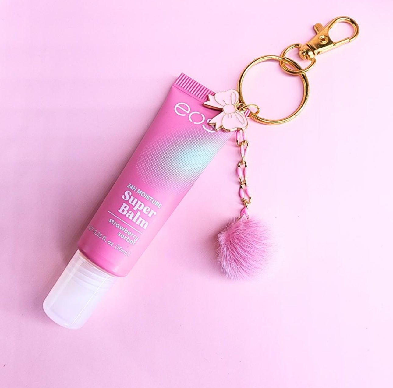 Pink Bow Lipgloss Charm Keychain