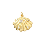 Front View of the Gold Lyra Shell with Cubic Zirconia Charm