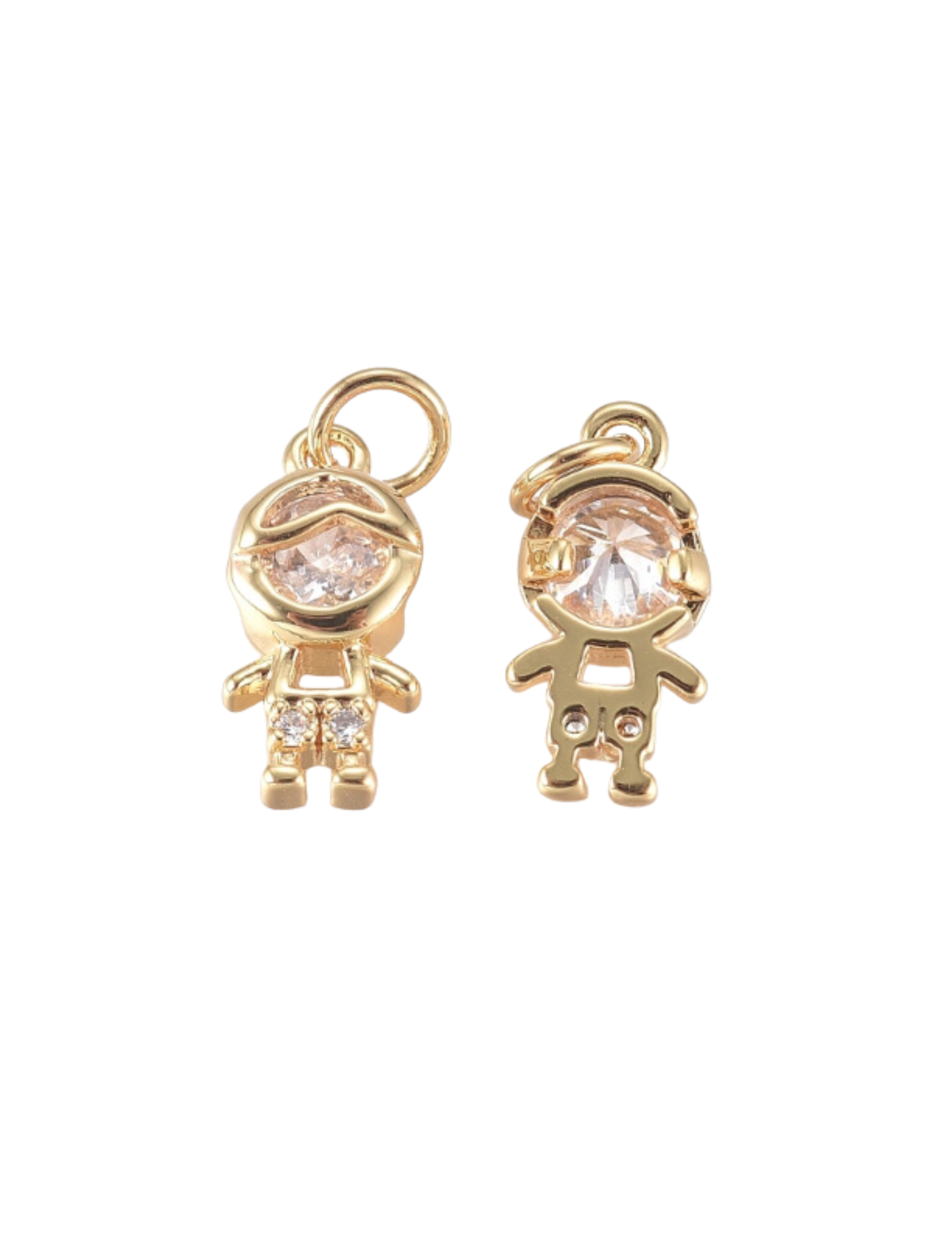 Front and back of the Gold Tiny Rhinestone Boy Charm