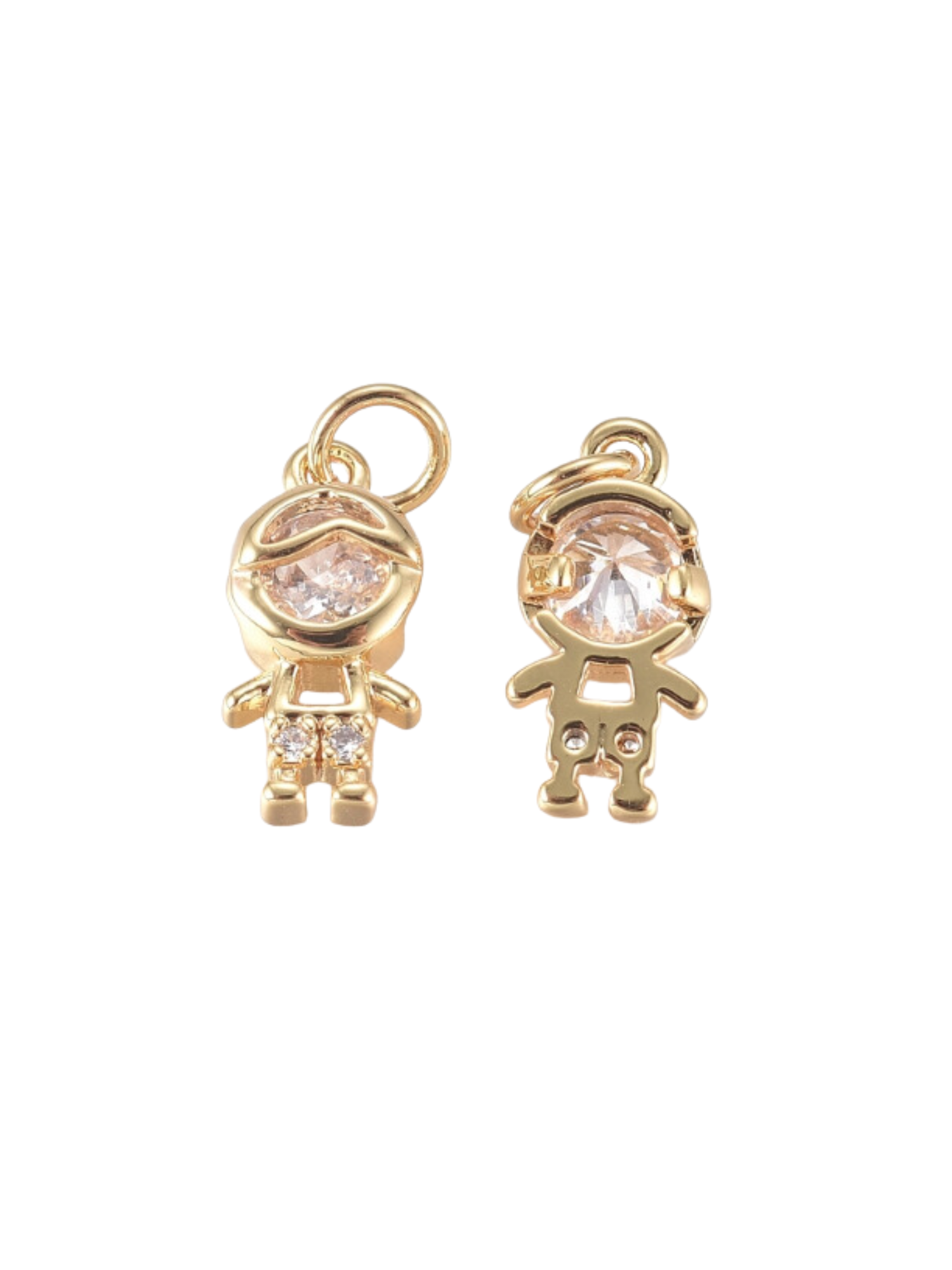 Front and back of the Gold Tiny Rhinestone Boy Charm