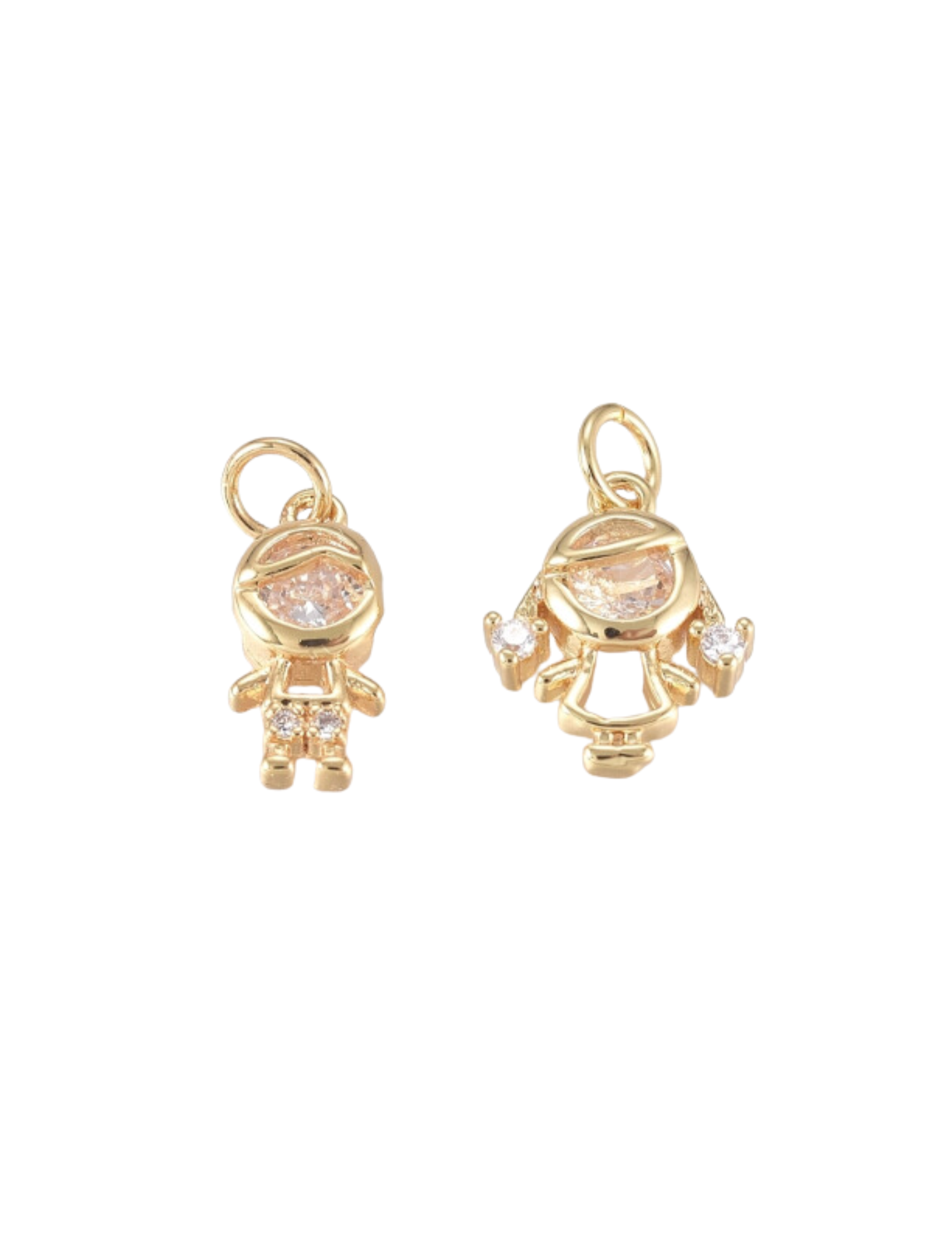 Front of the Gold Tiny Rhinestone Boy and Girl Charms