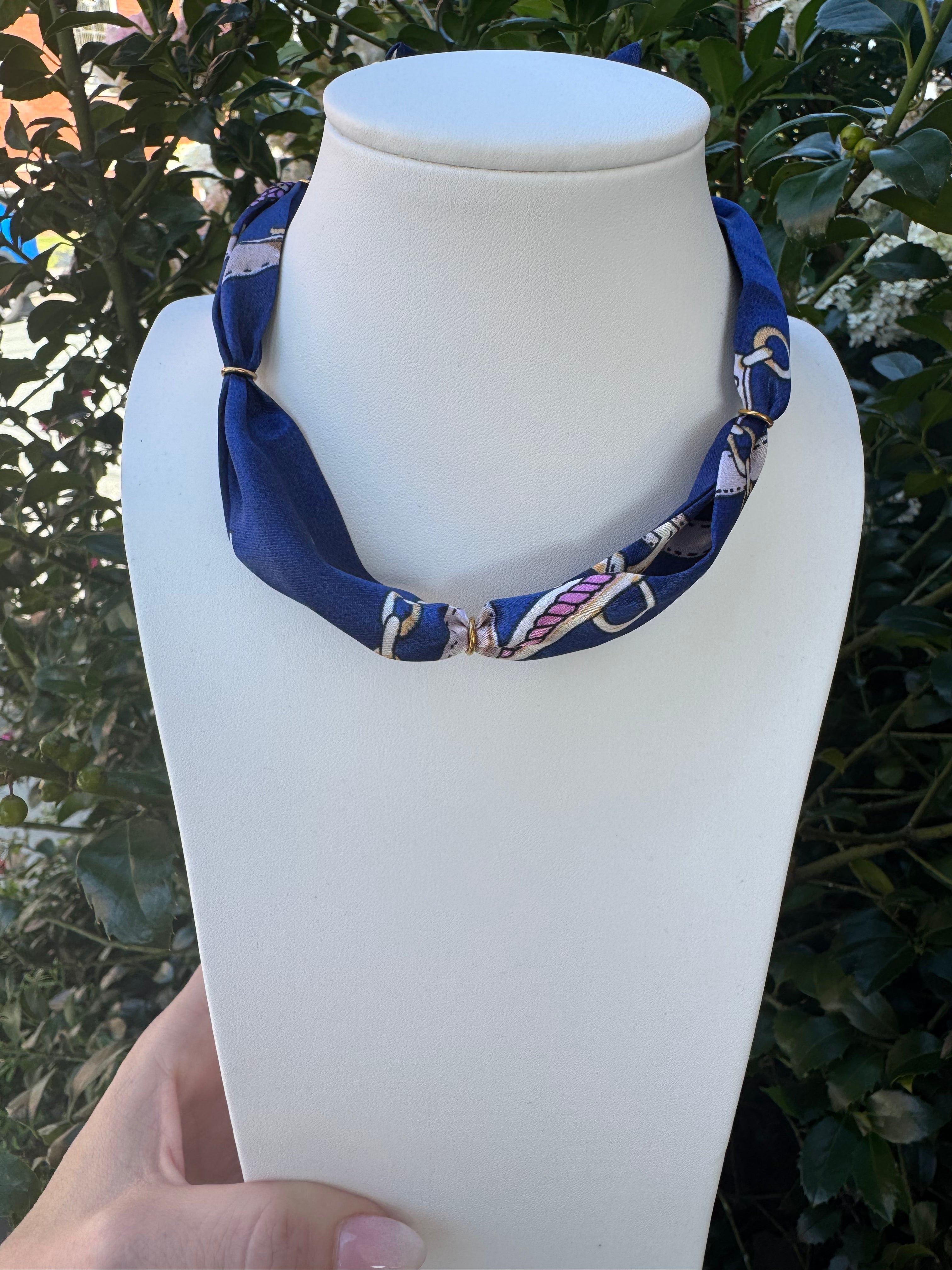 Navy Bubble Scarf Necklace