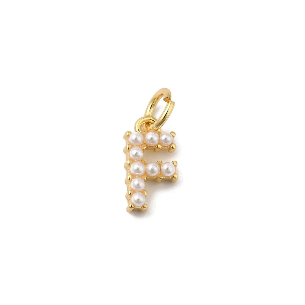 Gold Large Pearl Initial Letter | Alphabet Charm | Letter F