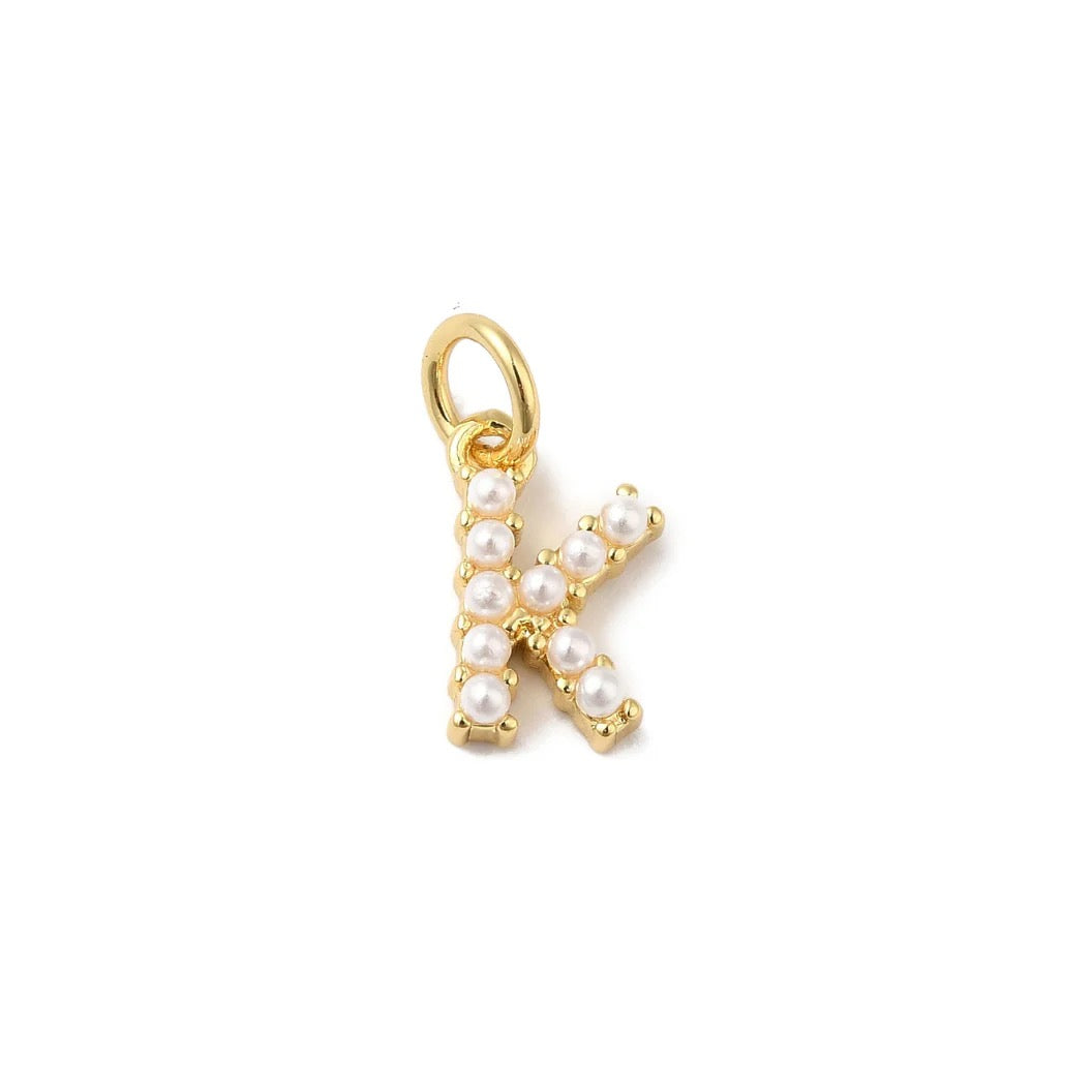 Gold Large Pearl Initial Letter | Alphabet Charm | Letter K
