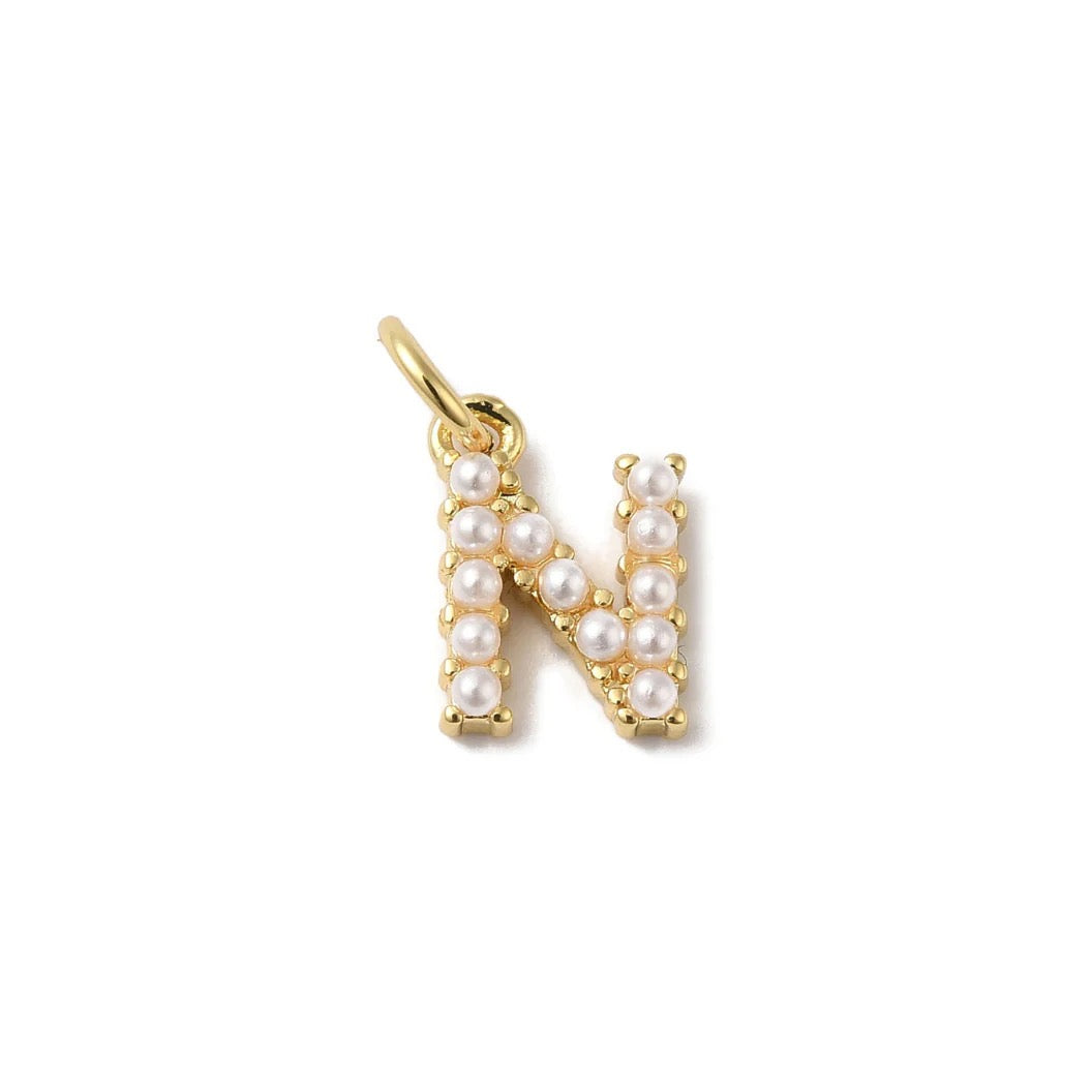 Gold Large Pearl Initial Letter | Alphabet Charm | Letter N