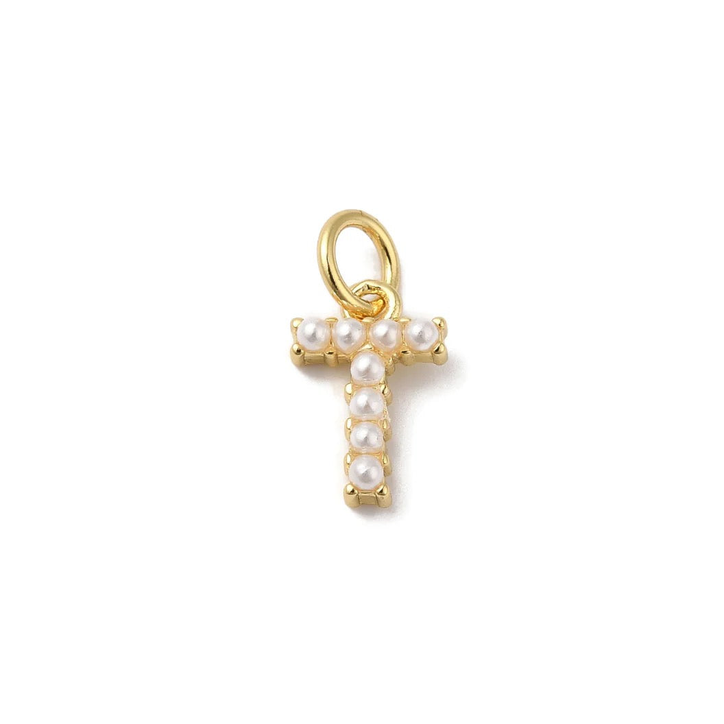 Gold Large Pearl Initial Letter | Alphabet Charm | Letter T