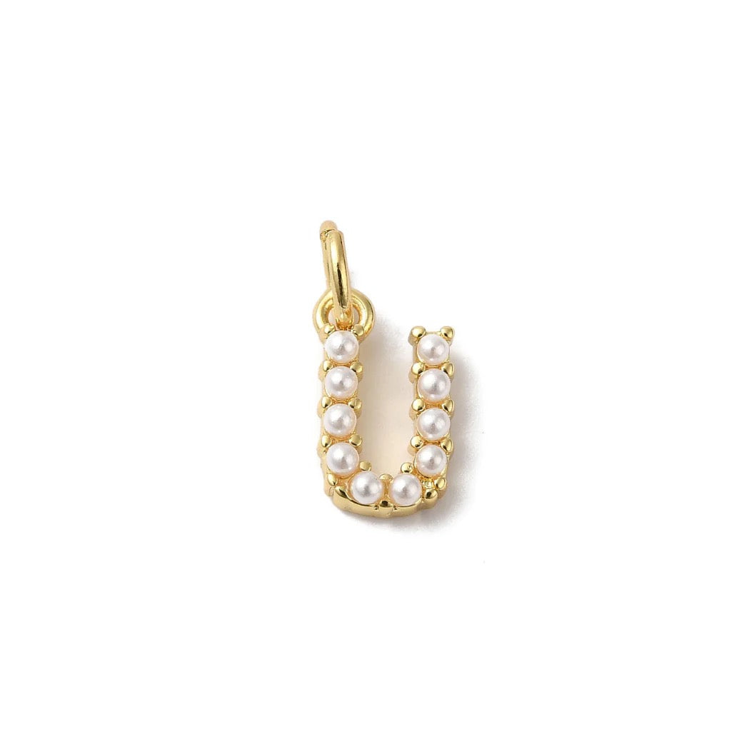Gold Large Pearl Initial Letter | Alphabet Charm | Letter U