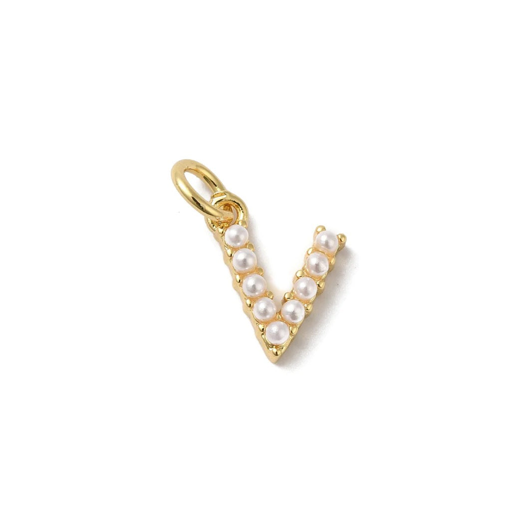 Gold Large Pearl Initial Letter | Alphabet Charm | Letter V